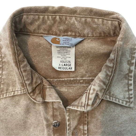 VTG Carhartt Men’s XL Canvas Button-Up Work Heavy Shirt – Tan – Made in USA - Picture 2 of 5